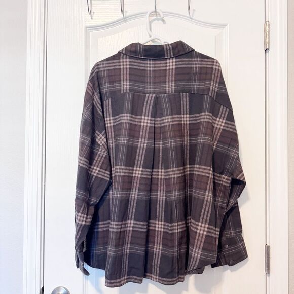 ASOS DESIGN Curve Oversized Flannel Shirt Brown Plaid NEW Size 14 Cotton Shacket - Picture 6 of 11
